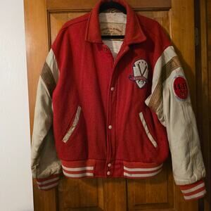 Vintage Louisville Slugger ORIGINAL Baseball Jacket Men's Large Wool Leather Red